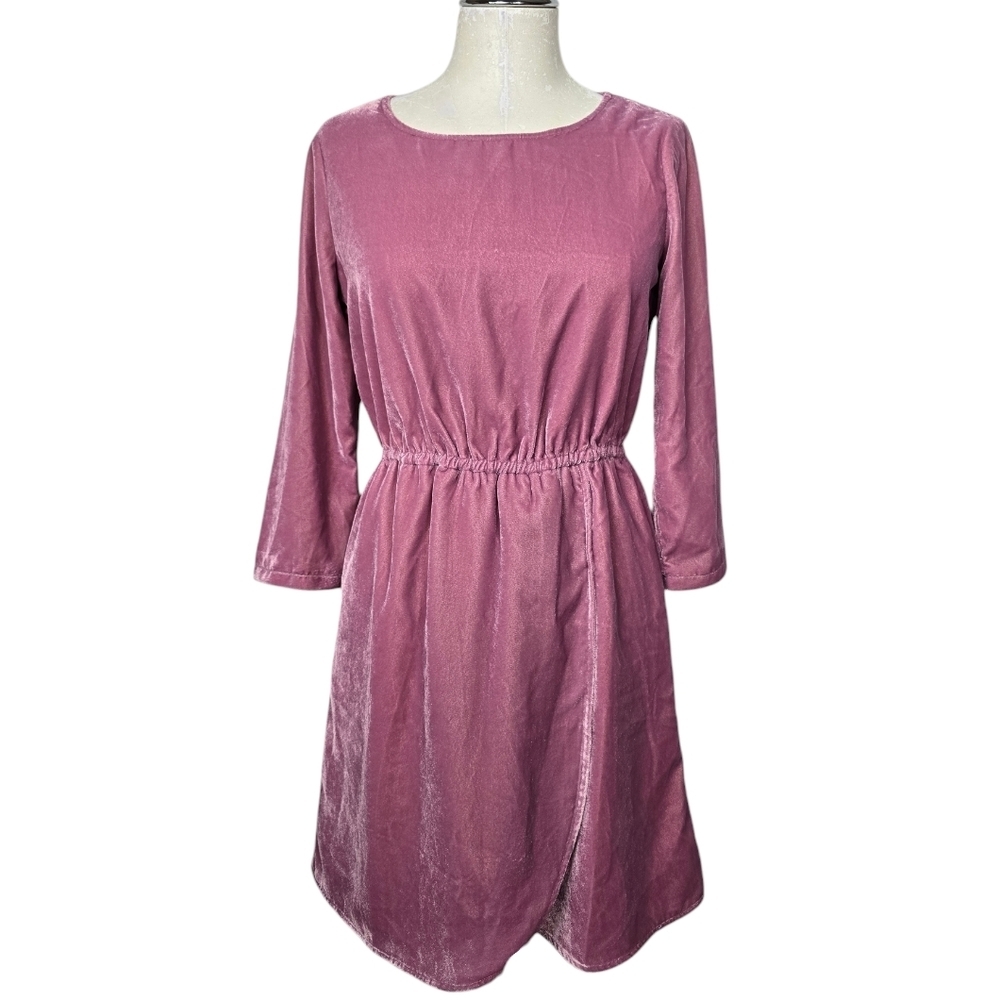 J. Crew Factory Velvet Berry Pink Tulip Long Sleeves Keyhole Dress 0